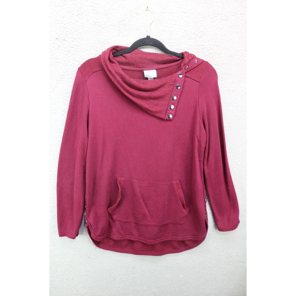 Sunday Long Sleeve Cowl Neck Large Silver Snaps Top-Kangaroo Pocket-Boho-Small